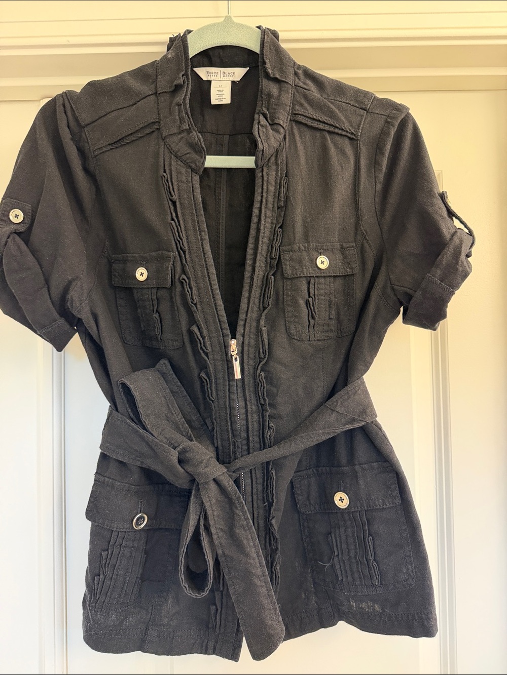 White House Black Market Charcoal Black Utility Belted Jacket